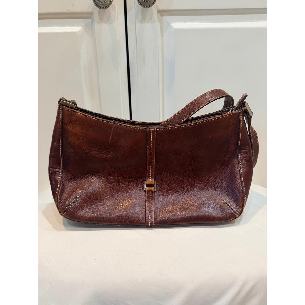 Etienne Aigner Vintage Leather Shoulder Bag Brown Cognac Contrast Stitch Purse